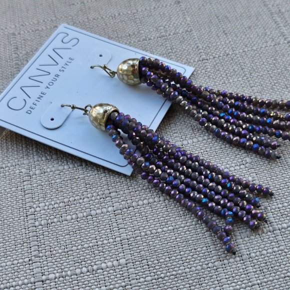 CANVAS Women Earrings Drop Down Pruple Tone Beads Gold Tone Fashion Ear Jewelry - Picture 4 of 9